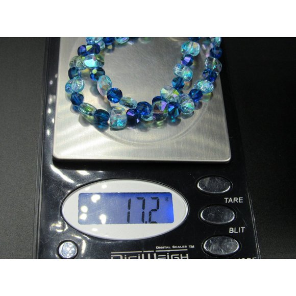 7" Sterling Silver Two Strings Of Blue Crystals Bracelet Vintage Elegant - Picture 5 of 5